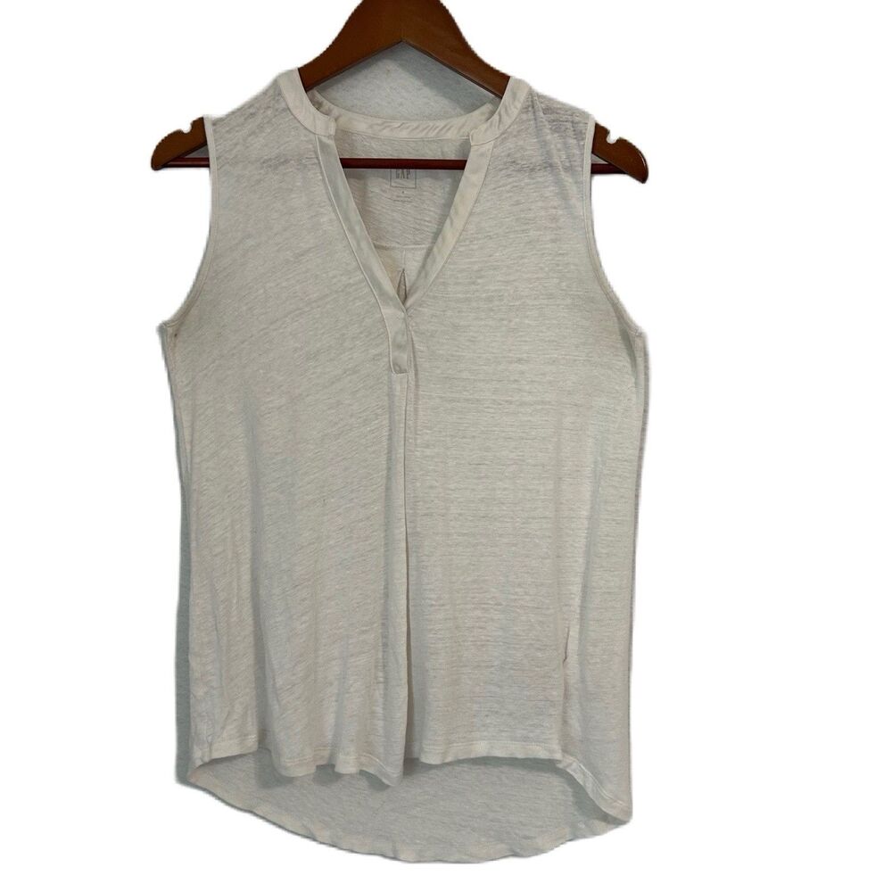 Gap Top Women S Ivory Linen V Neck Sleeveless Hi Lo Tank Comfy Preppy Cottage